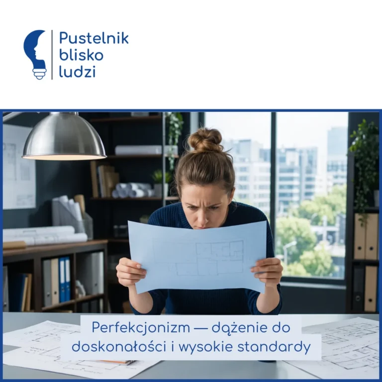 Kobieta w pracowni projektowej wpatruje się z bliska w uniesiony rysunek techniczny, na stole rozłożone kolejne wersje tego samego projektu